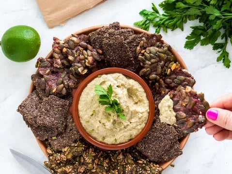 California Avocado Dip with Chilly Date Crackers